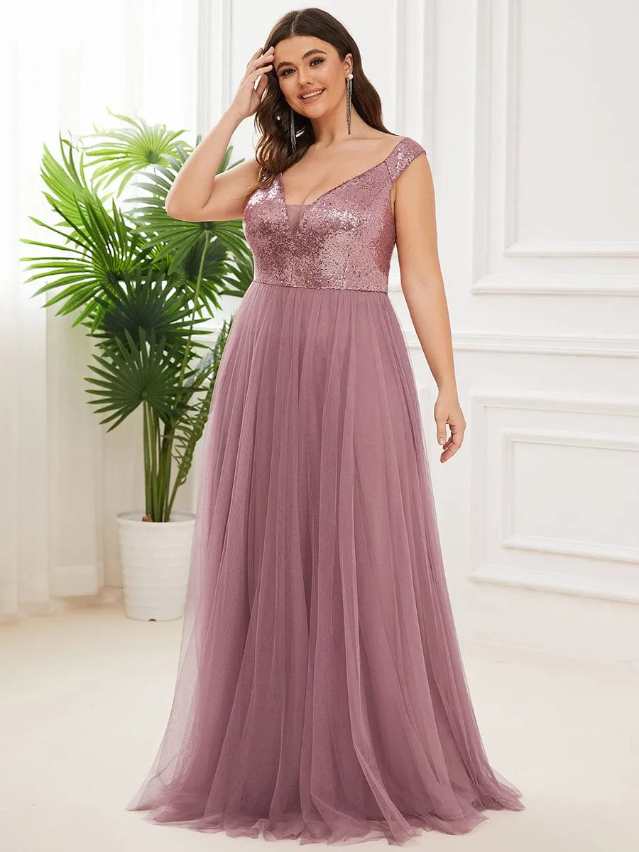 Custom Size A-line Sequin Off the Shoulder Maxi Tulle Evening Dress