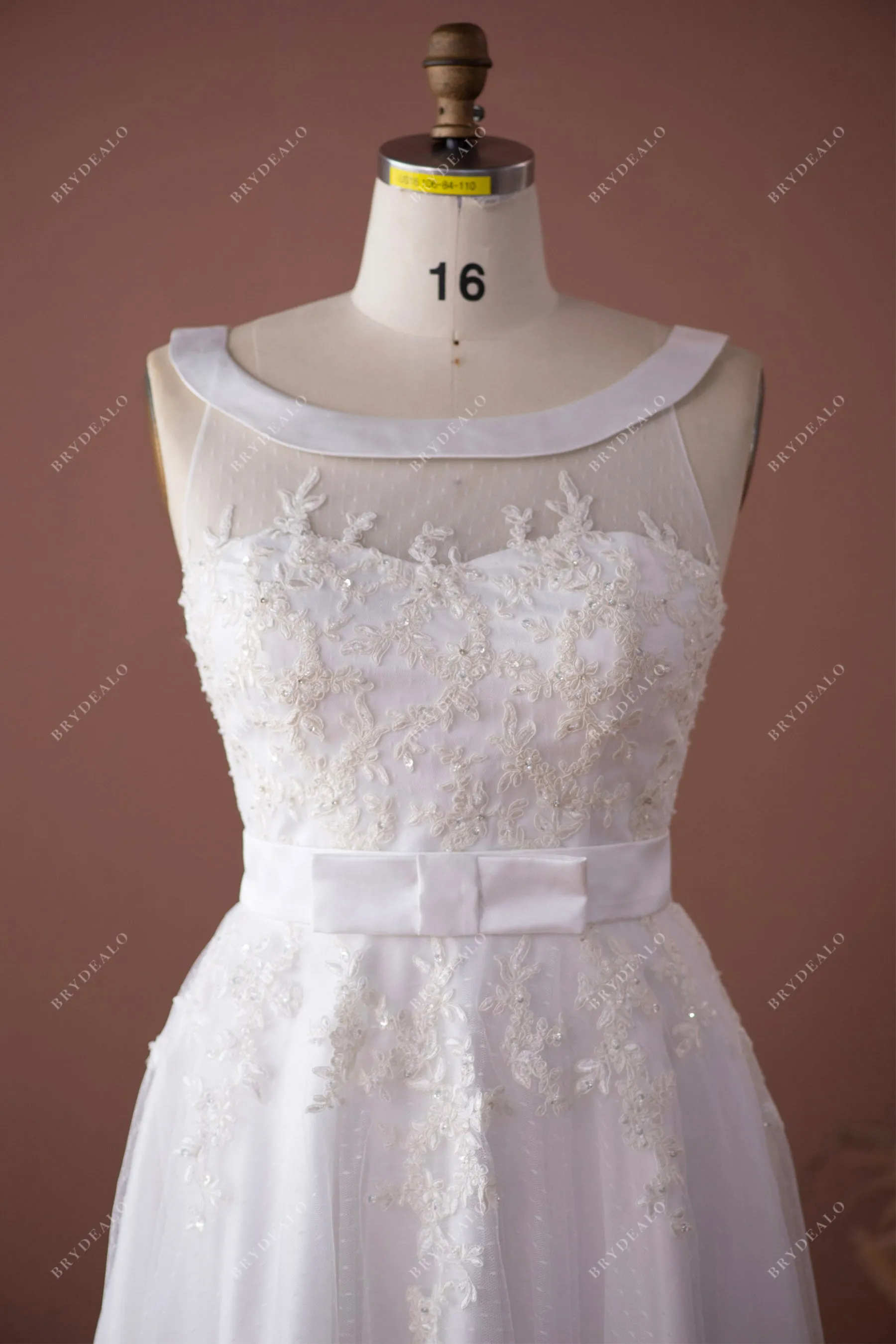 Cute Sequin Lace Tea Length Puffy Wedding Dress