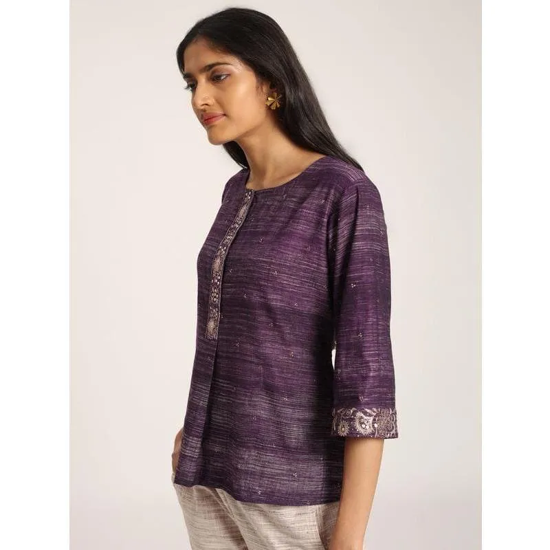 Dark Purple Shimmer Mukaish  Top