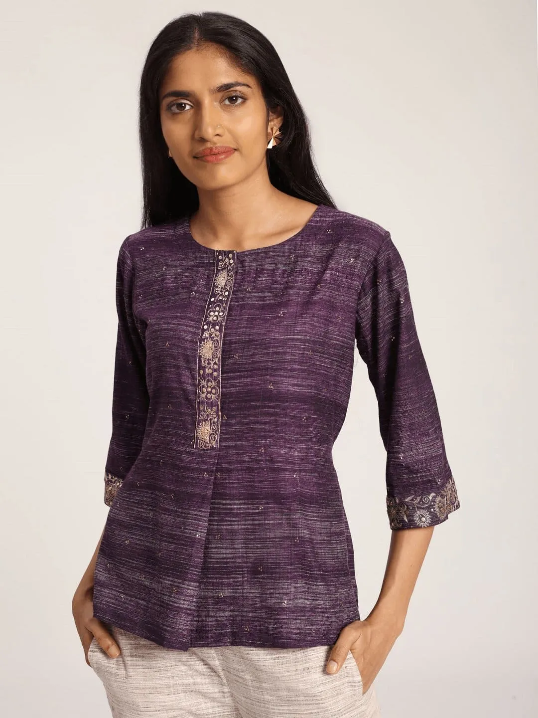 Dark Purple Shimmer Mukaish  Top