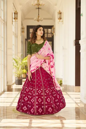 Deep Pink Georgette Thread With Sequins Embroidered Lehenga Choli