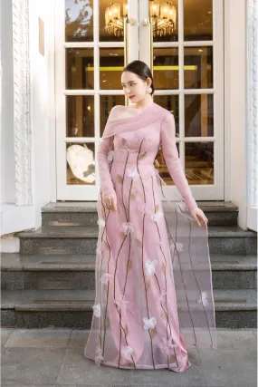 Eden Fitted One Shoulder Organza Long Length Ao Dai