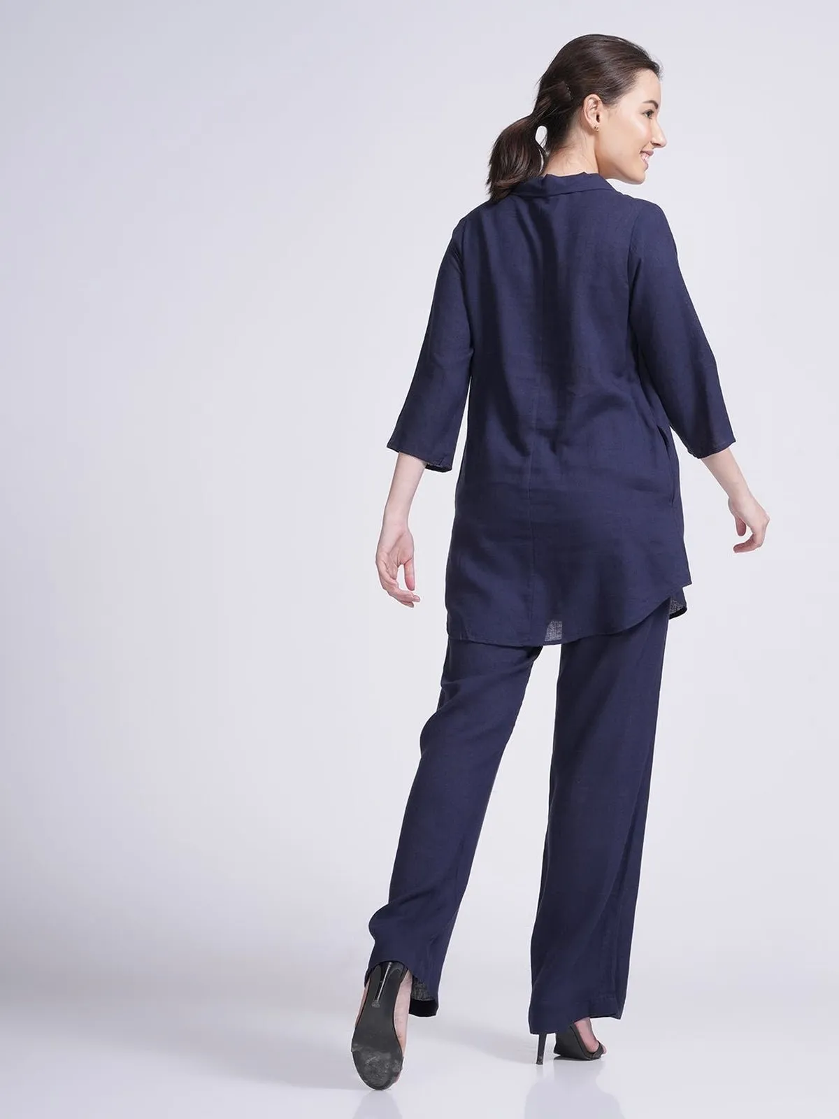 Elegant Linen Skipper Collar Tunics & Trouser Co-ord Set