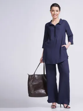 Elegant Linen Skipper Collar Tunics & Trouser Co-ord Set