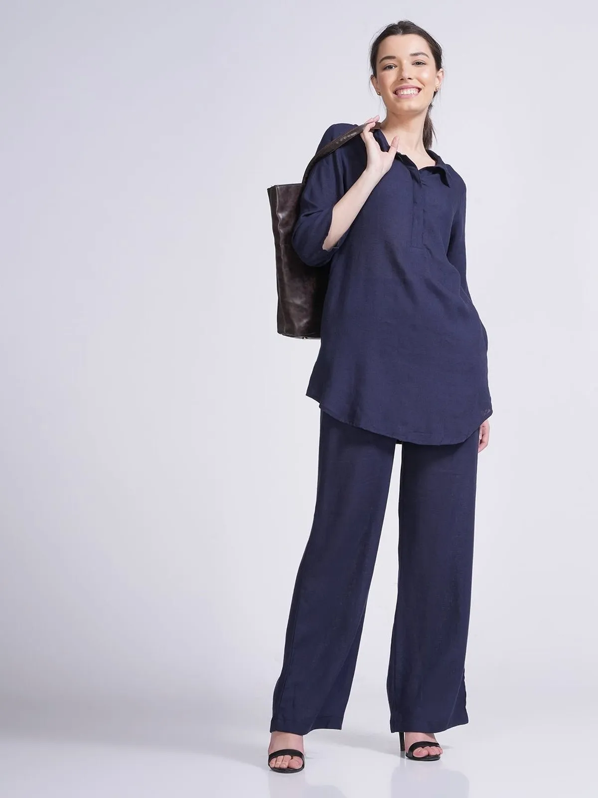 Elegant Linen Skipper Collar Tunics & Trouser Co-ord Set