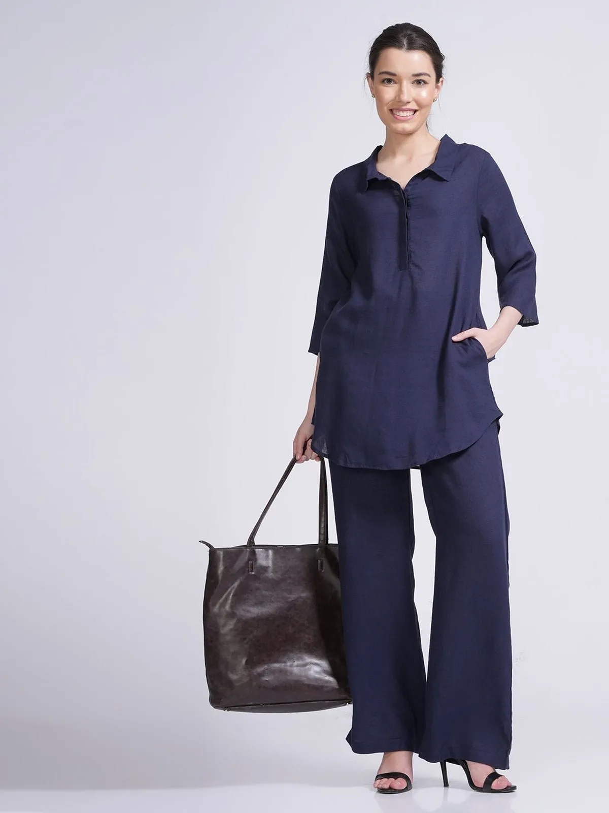 Elegant Linen Skipper Collar Tunics & Trouser Co-ord Set