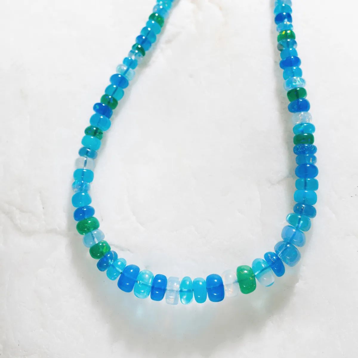 Ethiopian Opal Necklace in Ocean Blues, Graduated Opal Gemstone Strand in Ocean Mix