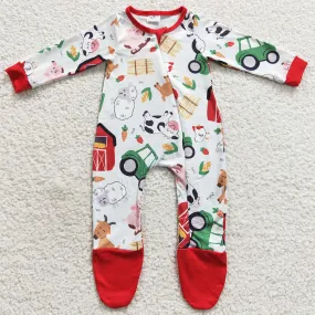 Farm Print Baby Boys Romper Footie Jumpsuit Sibling Girls Romper LR0378 LR0379