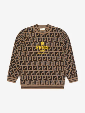 Fendi Kids FF Logo Knitted Jumper in Brown