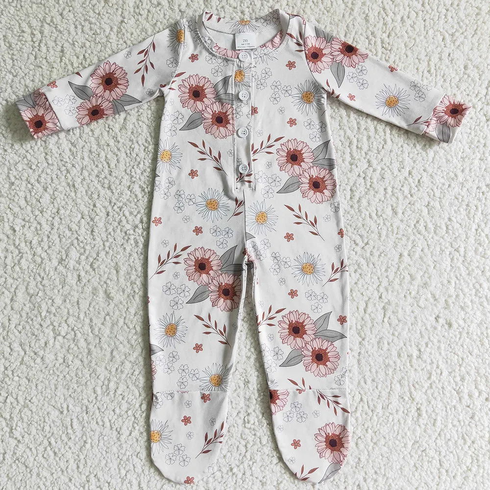 Flower Print Cute Infant Girls Romper Footie Jumpsuit LR0113