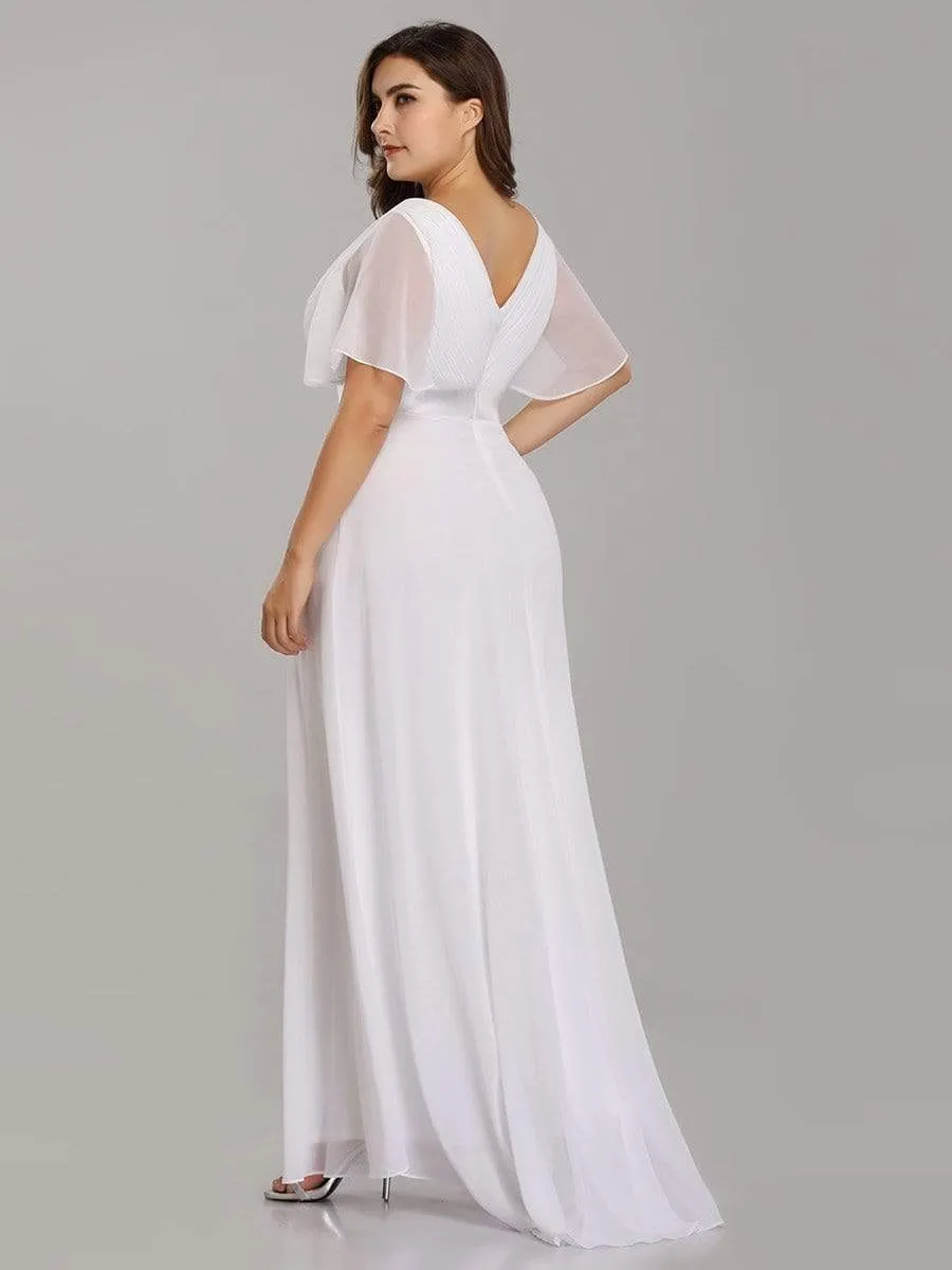 Flutter Sleeves Empire Waist Long Chiffon Evening Dress