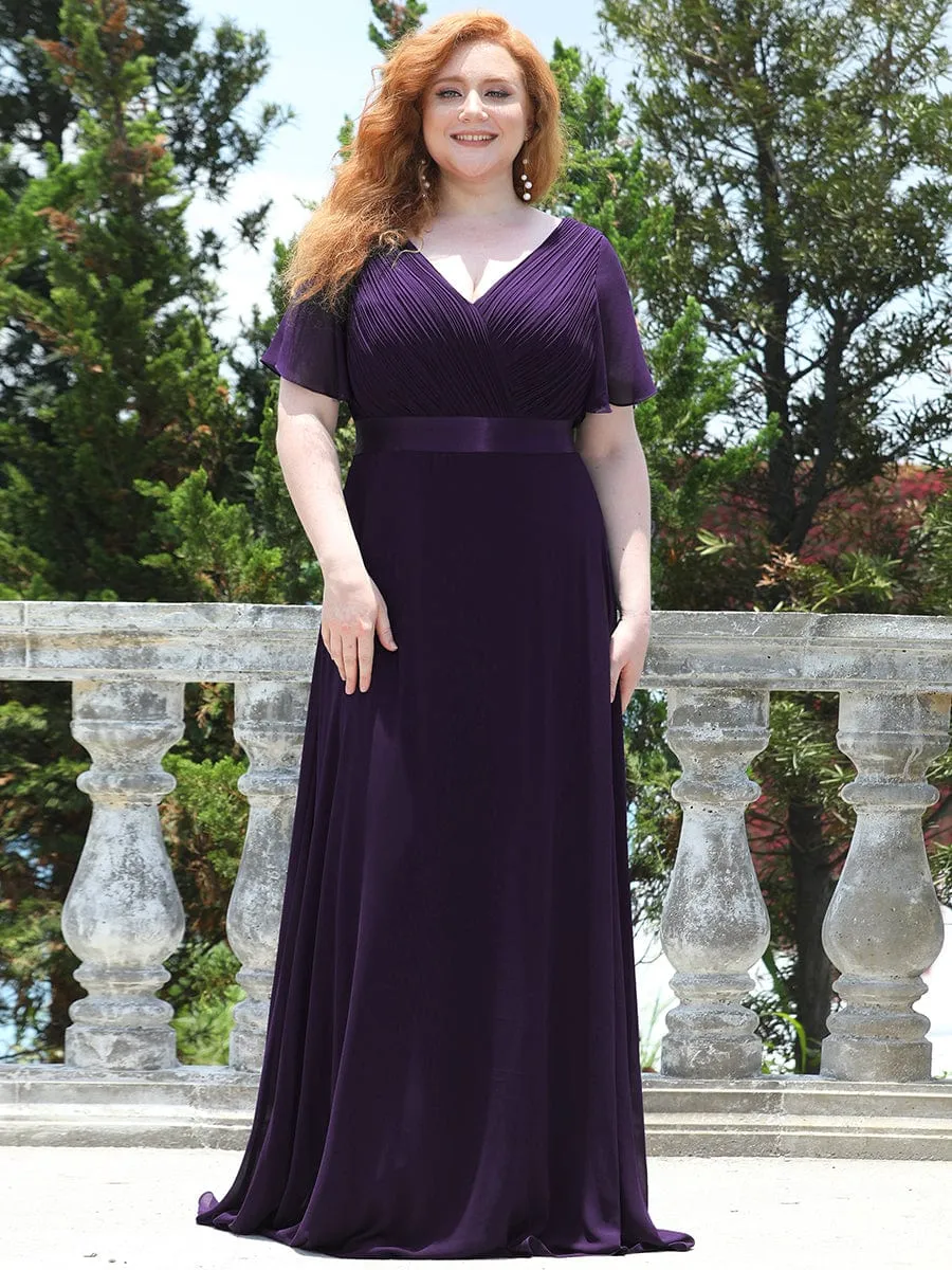 Flutter Sleeves Empire Waist Long Chiffon Evening Dress