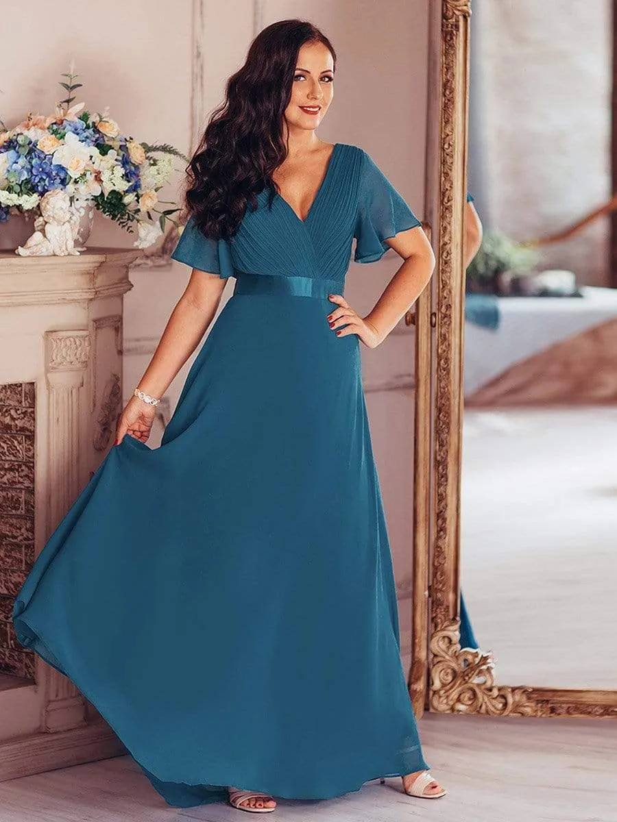 Flutter Sleeves Empire Waist Long Chiffon Evening Dress