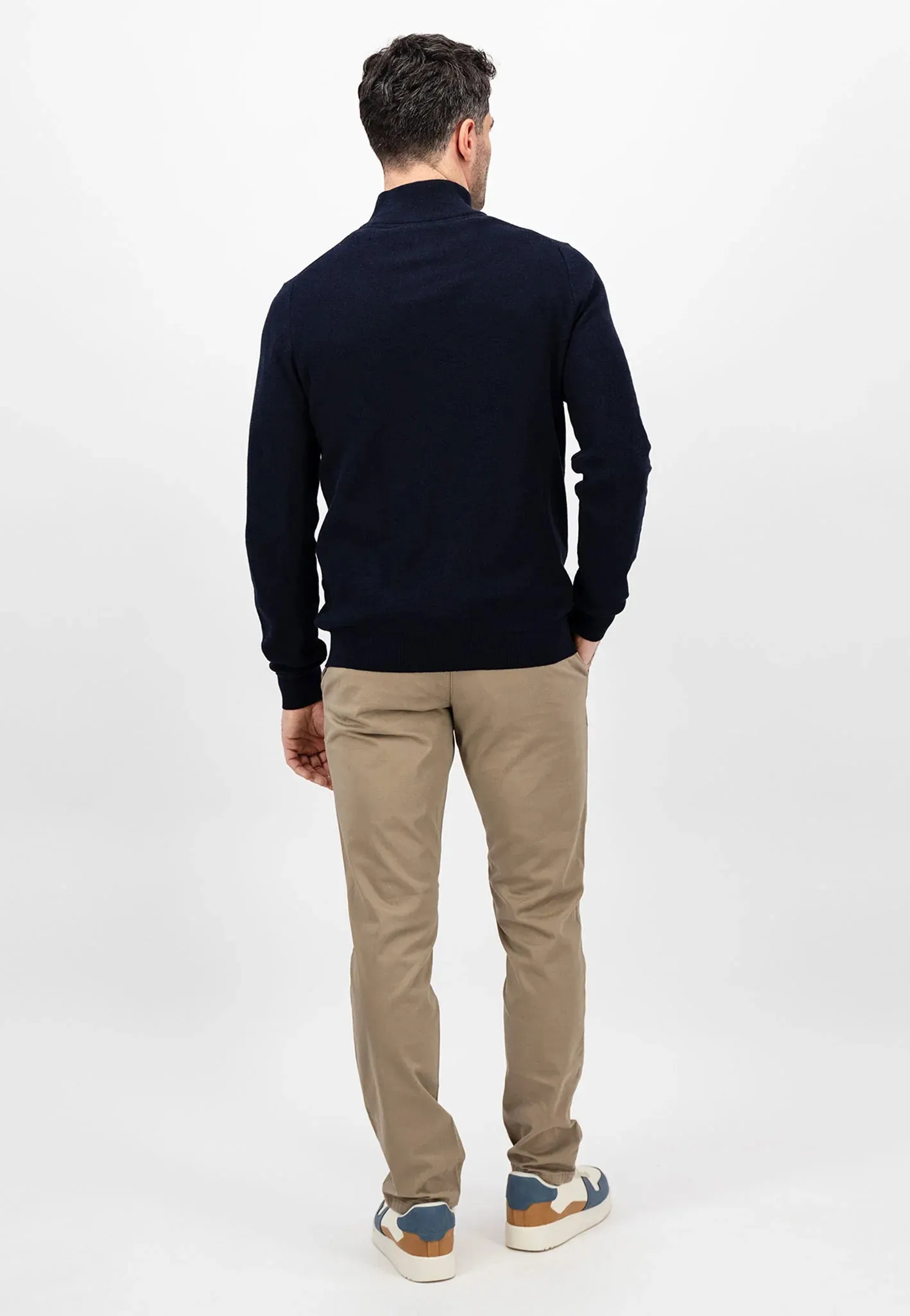 FYNCH HATTON Troyer 1/4 Zip Soft Cotton Knit - Men's – Navy