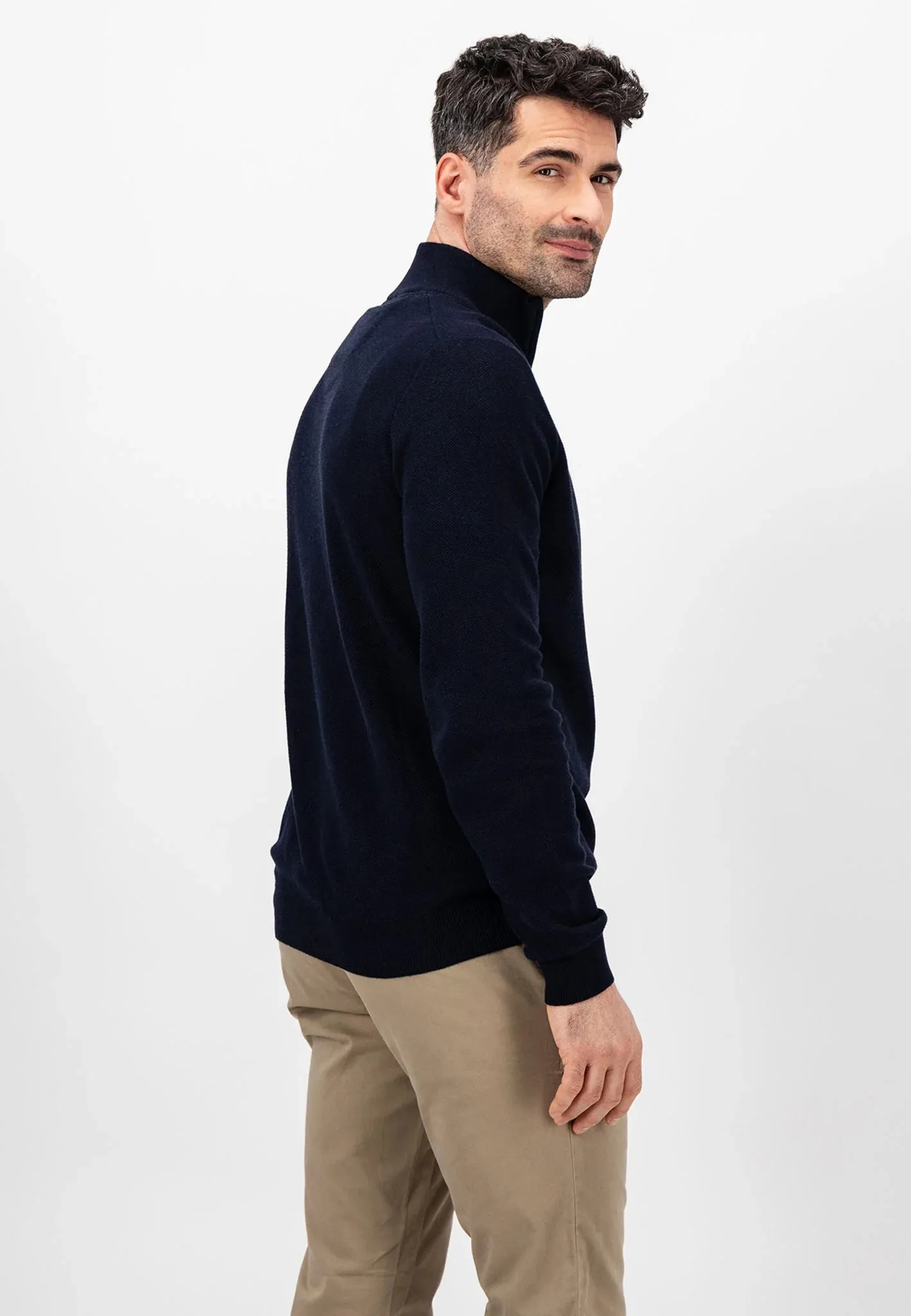 FYNCH HATTON Troyer 1/4 Zip Soft Cotton Knit - Men's – Navy