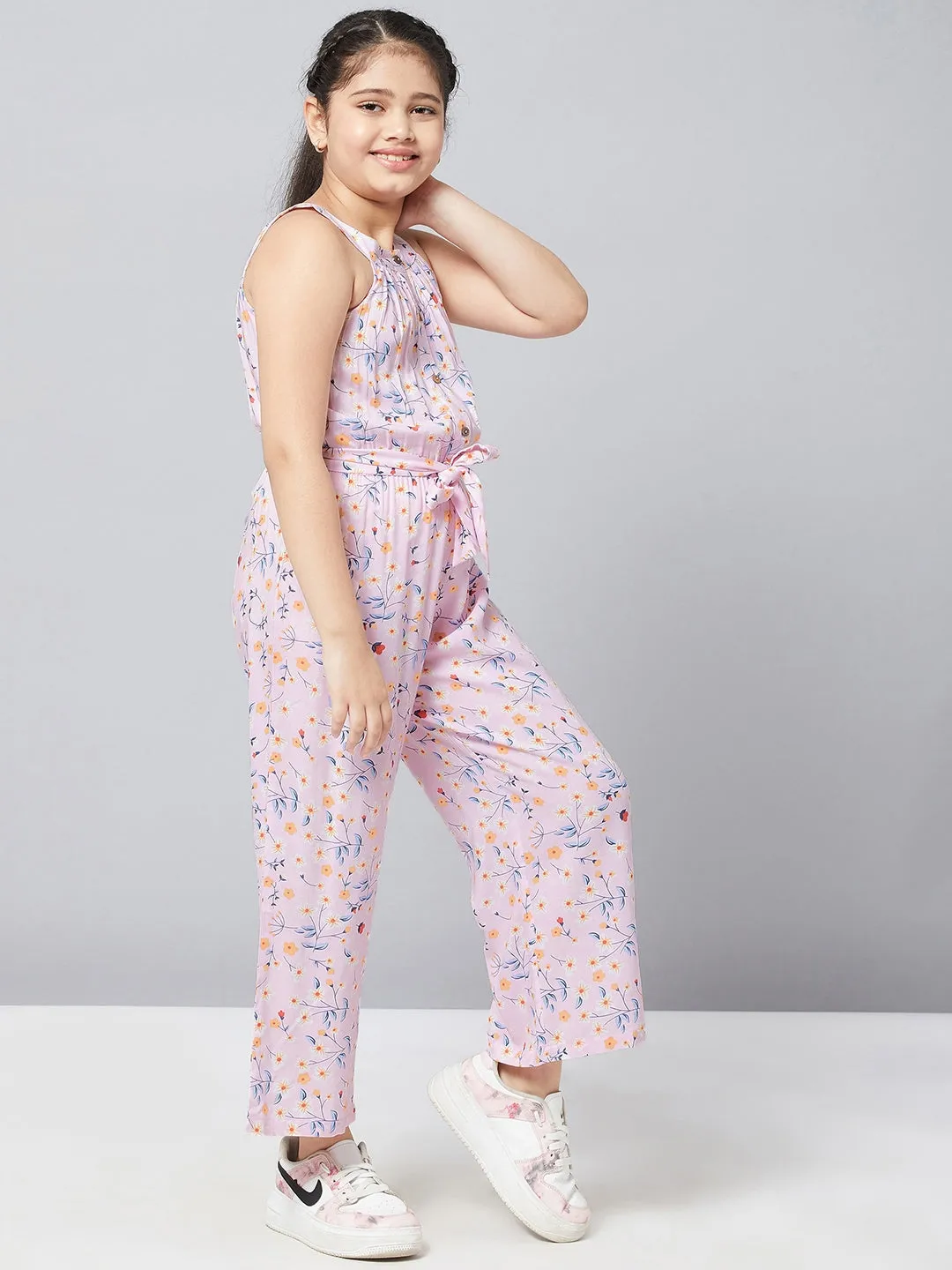 Girl's Printed Jumpsuit Pink - StyloBug KIDS