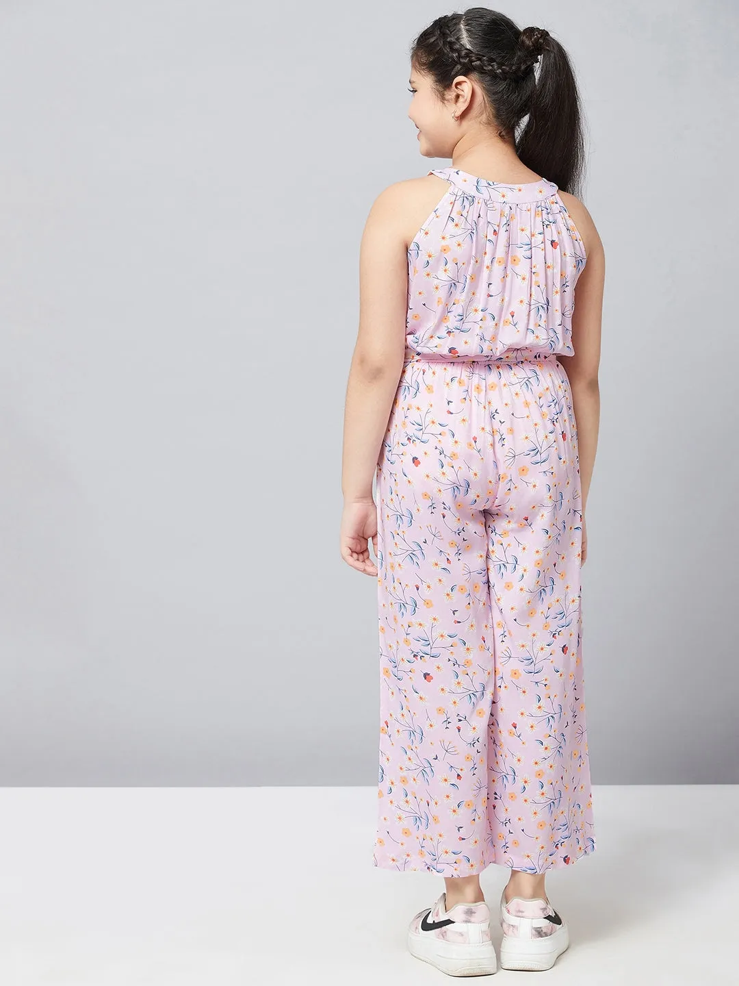 Girl's Printed Jumpsuit Pink - StyloBug KIDS