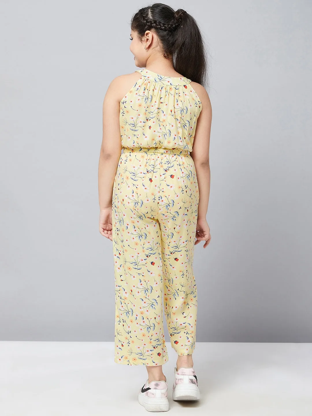 Girl's Printed Jumpsuit Yellow - StyloBug KIDS