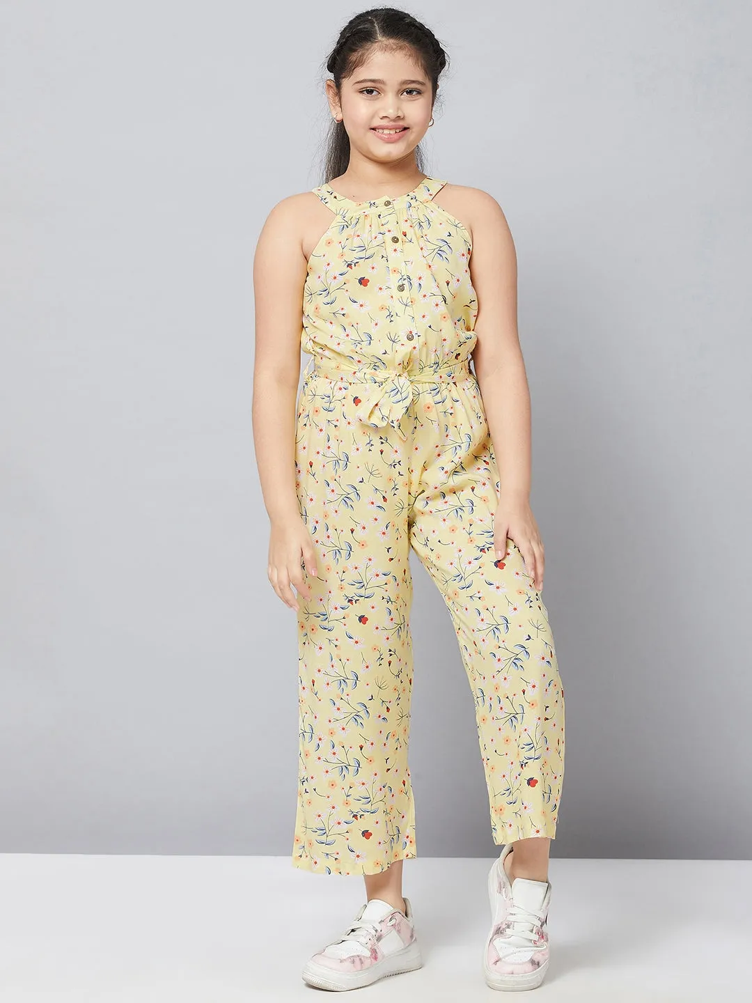 Girl's Printed Jumpsuit Yellow - StyloBug KIDS