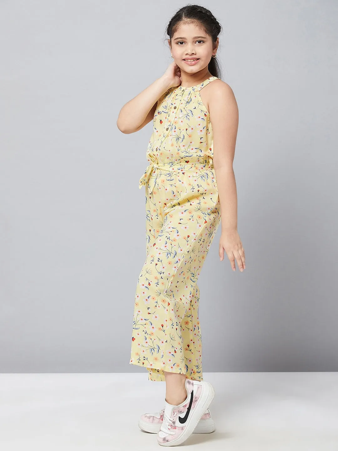 Girl's Printed Jumpsuit Yellow - StyloBug KIDS