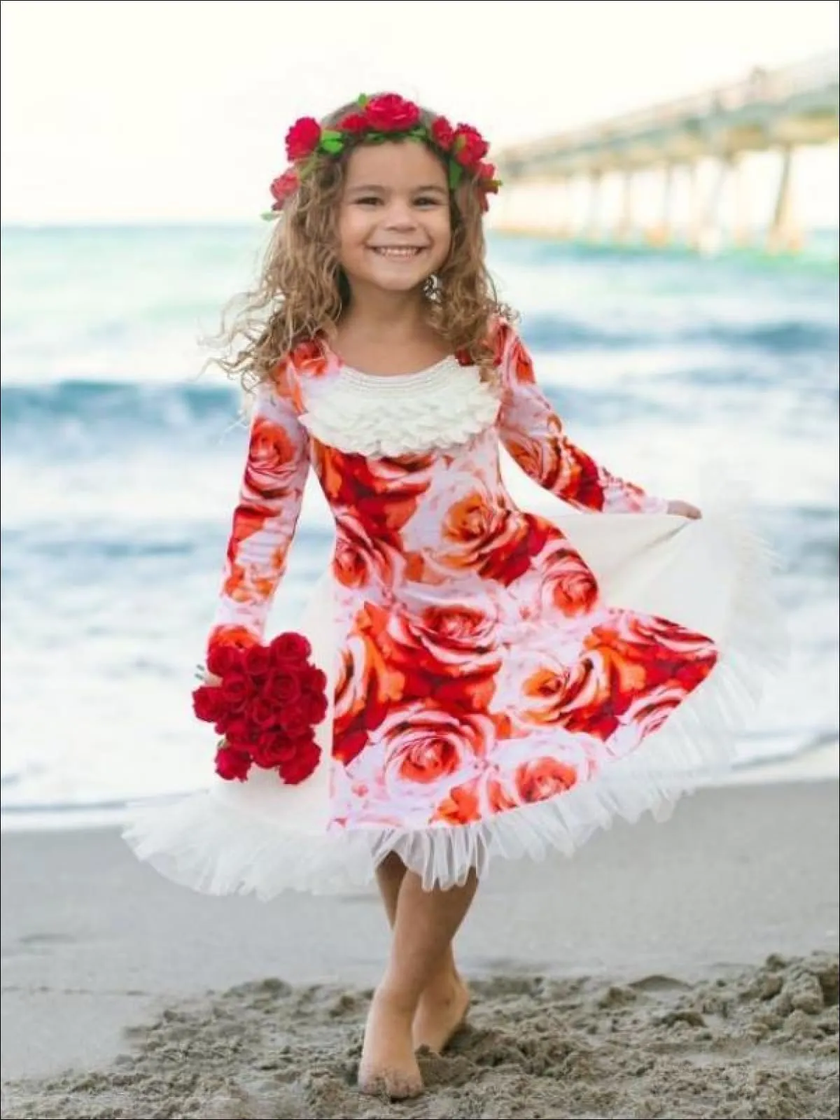 Girls Red/Creme Twirl Dress w/ Side Panels