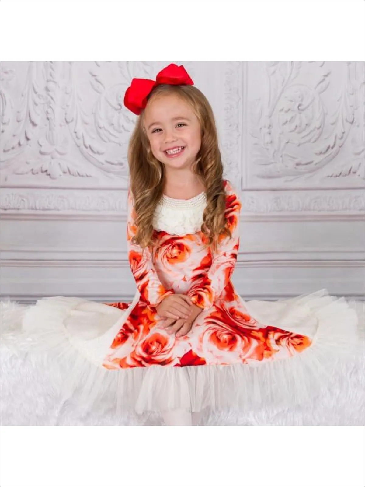 Girls Red/Creme Twirl Dress w/ Side Panels