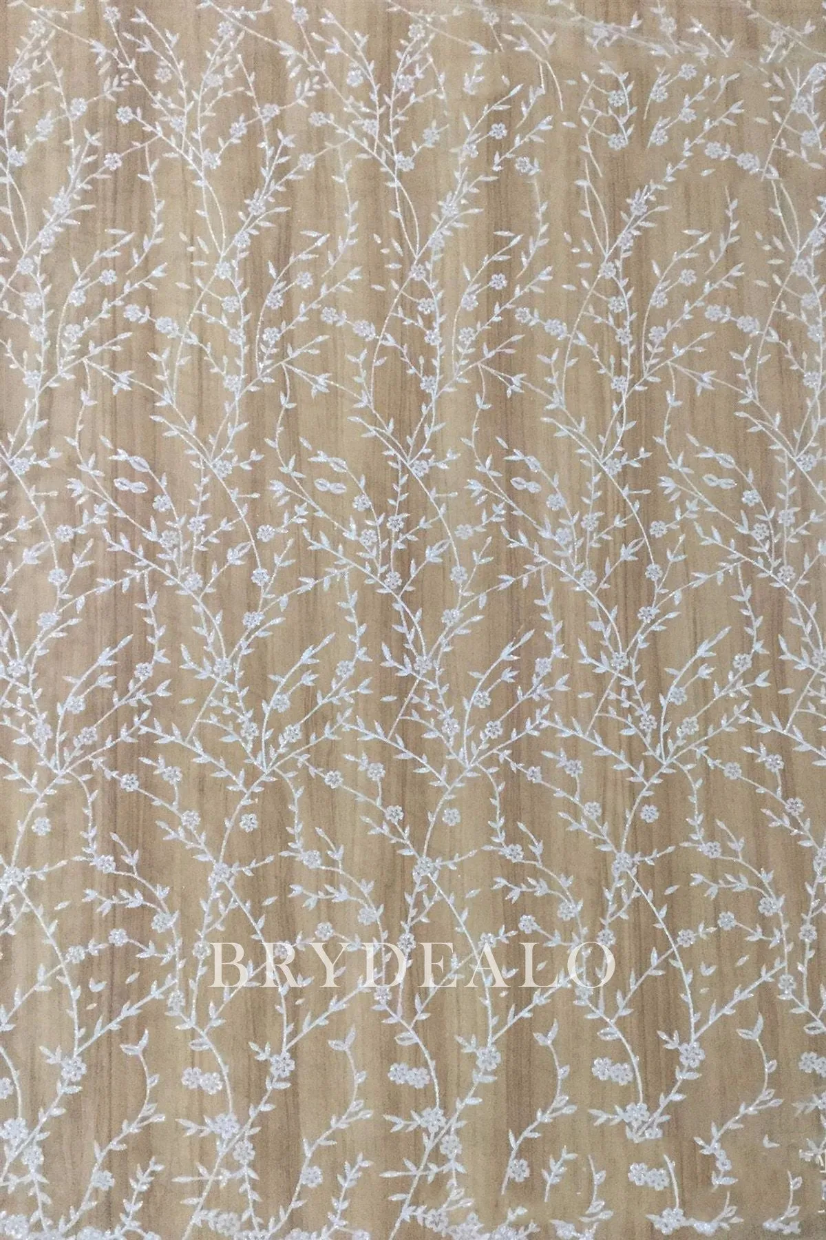 Glittery Leaf Motif Bridal Lace Fabric for Designer Dresses