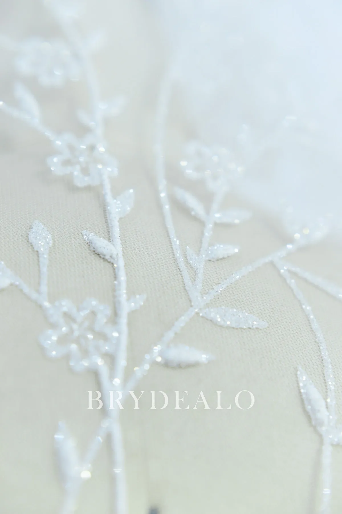 Glittery Leaf Motif Bridal Lace Fabric for Designer Dresses