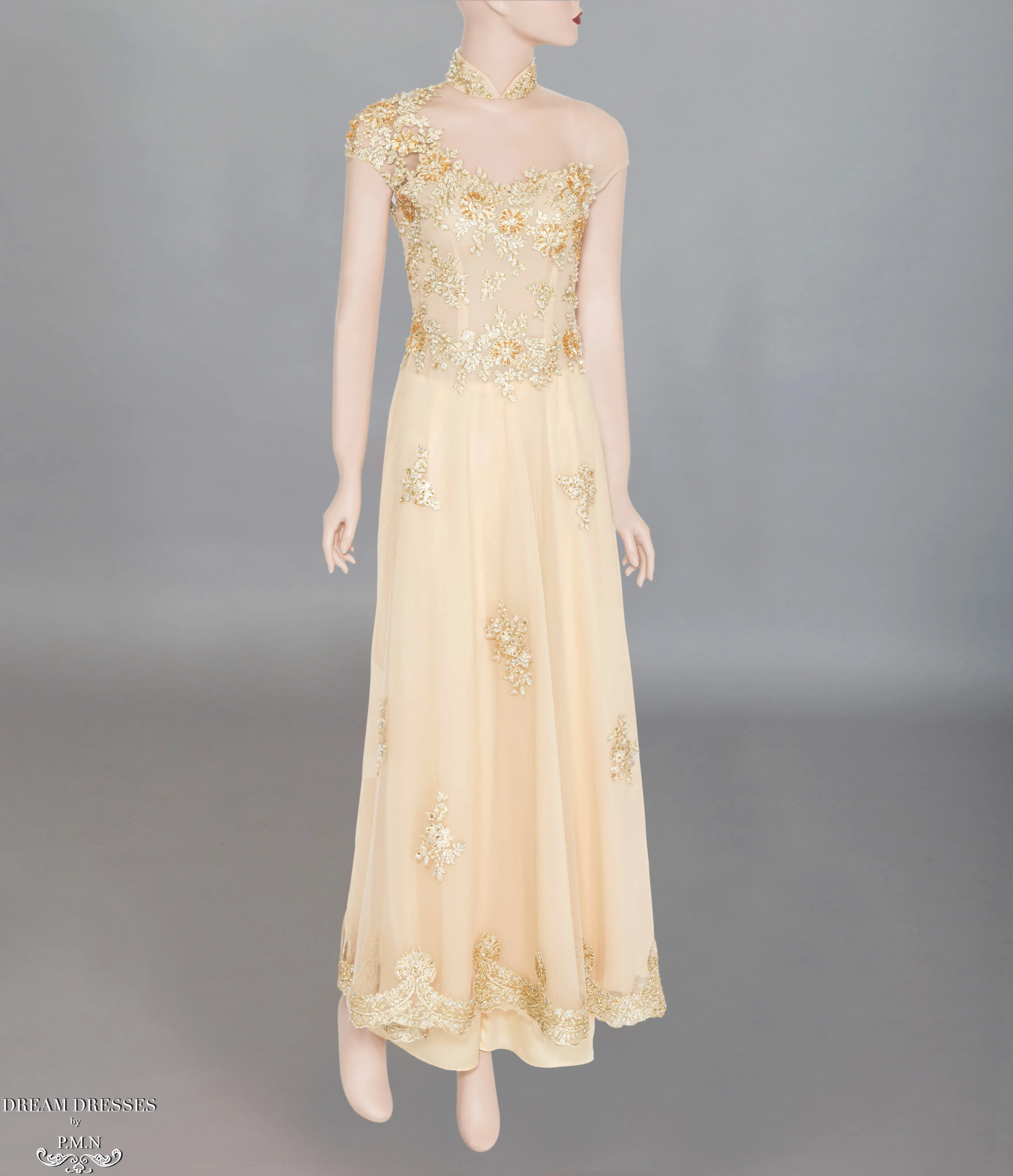 Gold Bridal Ao Dai | Custom Made Vietnamese Bridal Dress (#FLORENCE)