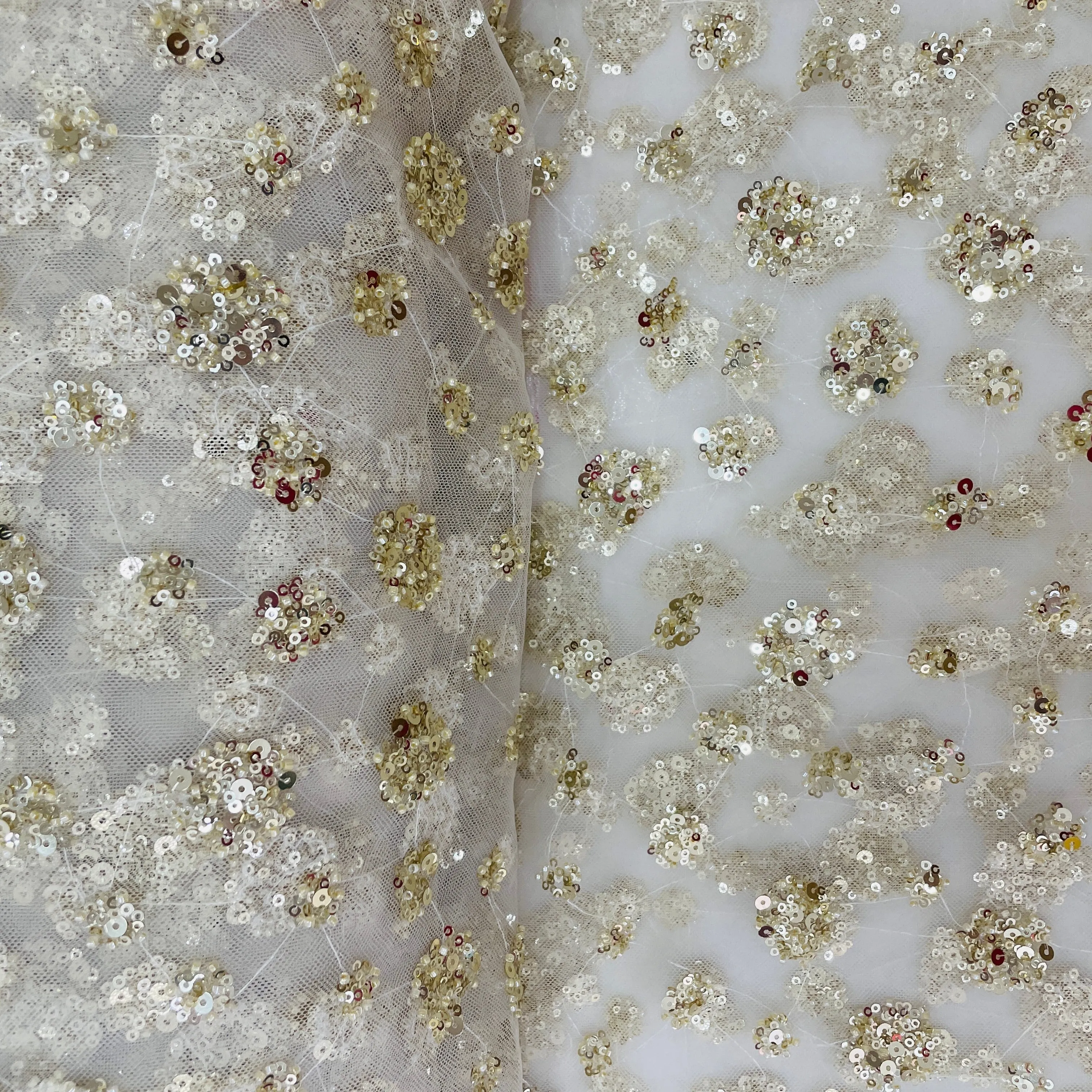 Gold Floral Sequins Embroidery Net Imported Fabric