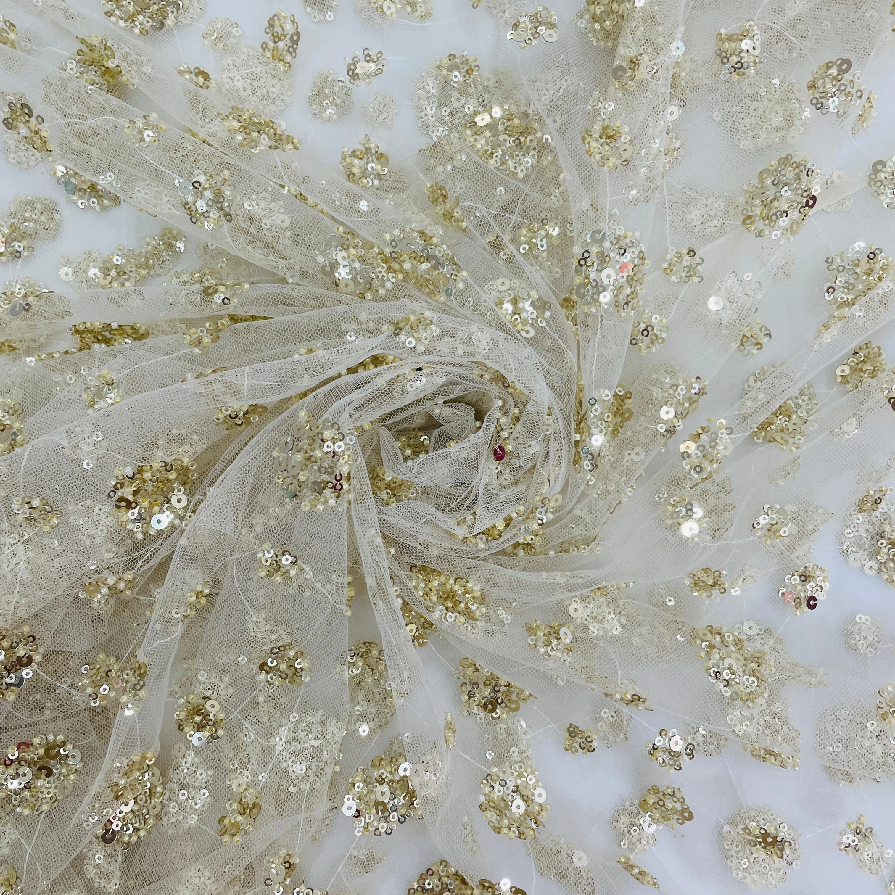 Gold Floral Sequins Embroidery Net Imported Fabric