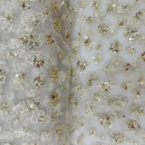 Gold Floral Sequins Embroidery Net Imported Fabric