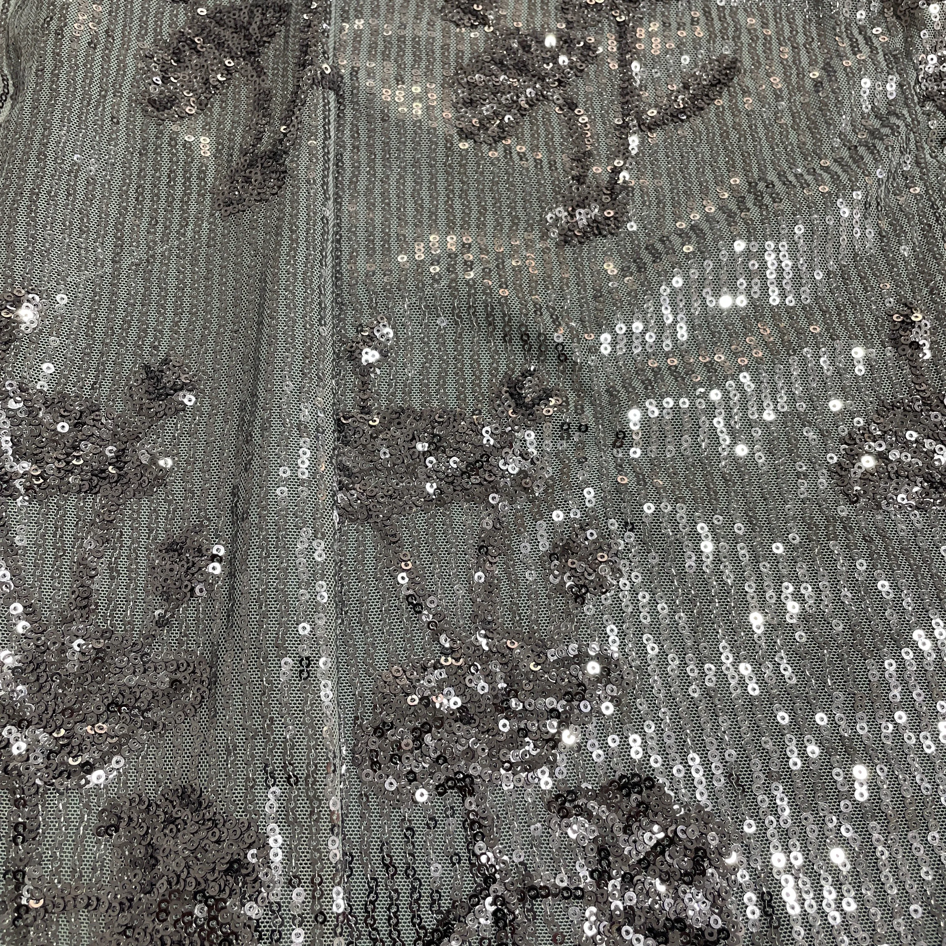 Grey Floral Imported Sequins Embroidery Net Fabric