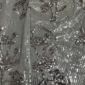 Grey Floral Imported Sequins Embroidery Net Fabric