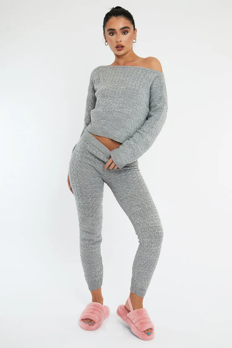 Grey Knit Cropped Jumper & Jogger Set - Kezzie