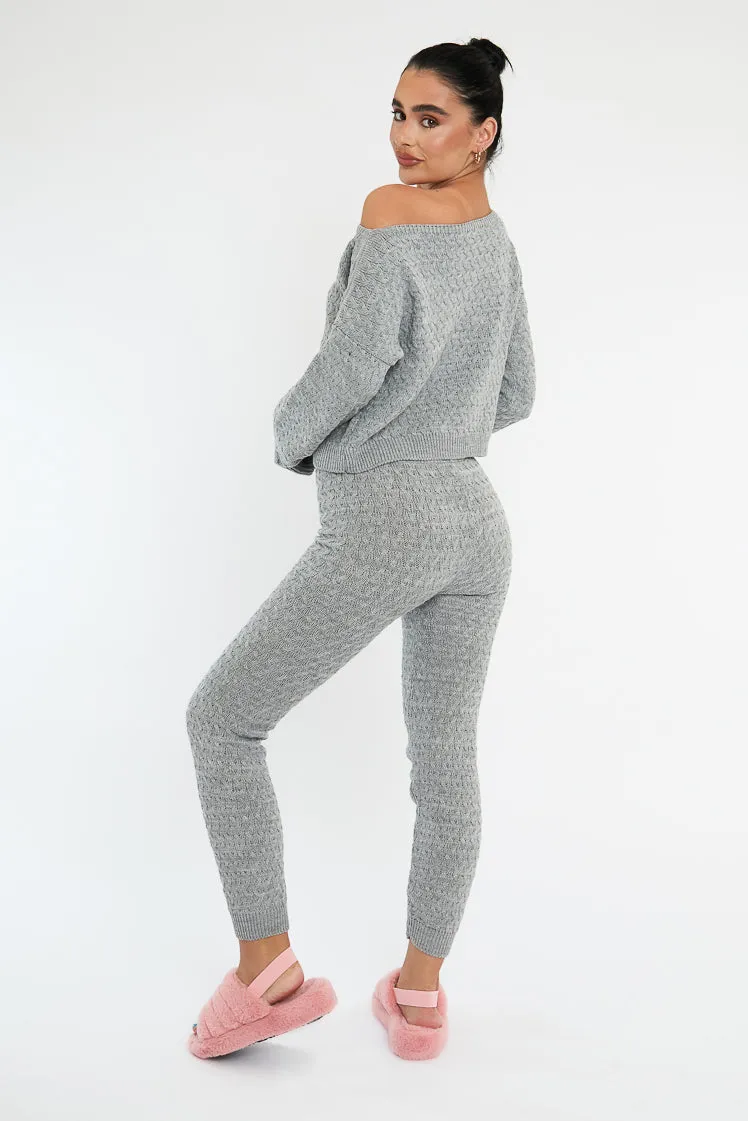 Grey Knit Cropped Jumper & Jogger Set - Kezzie