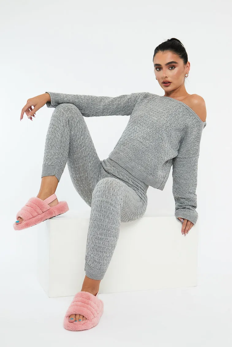 Grey Knit Cropped Jumper & Jogger Set - Kezzie