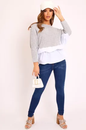 Grey Oversized Knitted Shirt Jumper - Payslie