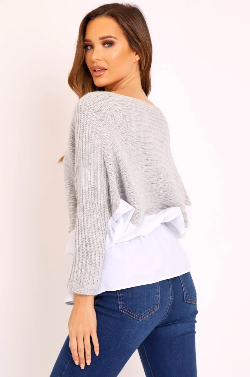 Grey Oversized Knitted Shirt Jumper - Payslie