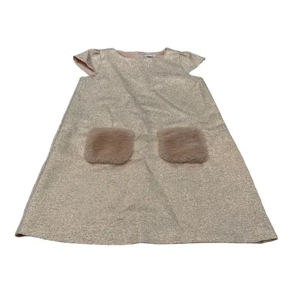 Gymboree Rose Gold Party Dress With Faux Fur Pockets, Size 6