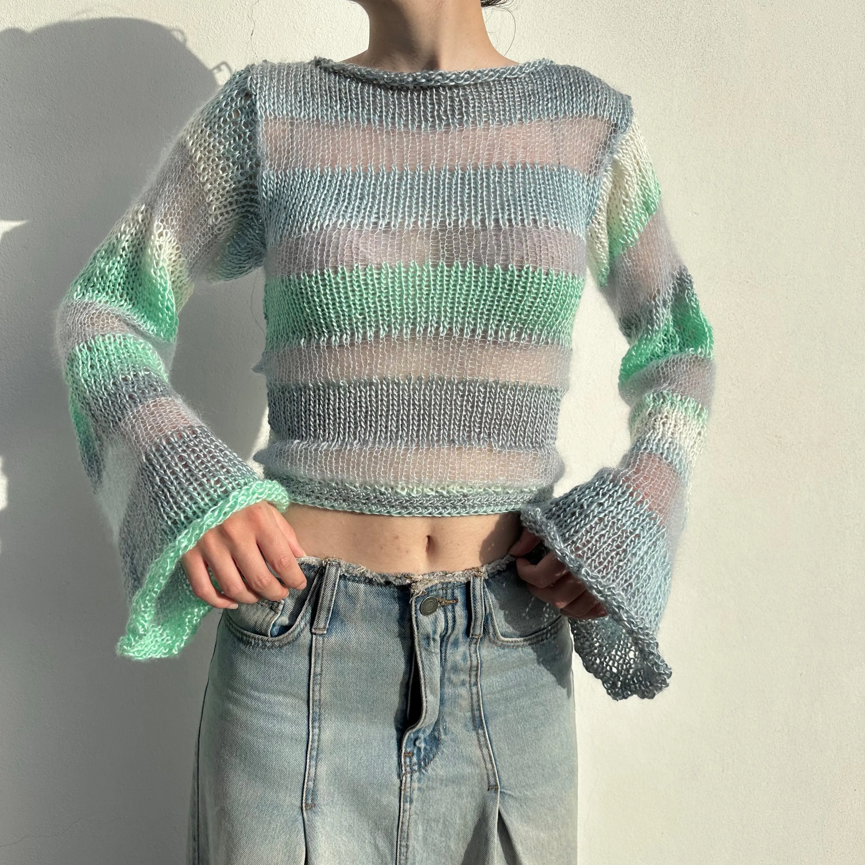 Handmade Sea Breeze striped mohair knitted jumper