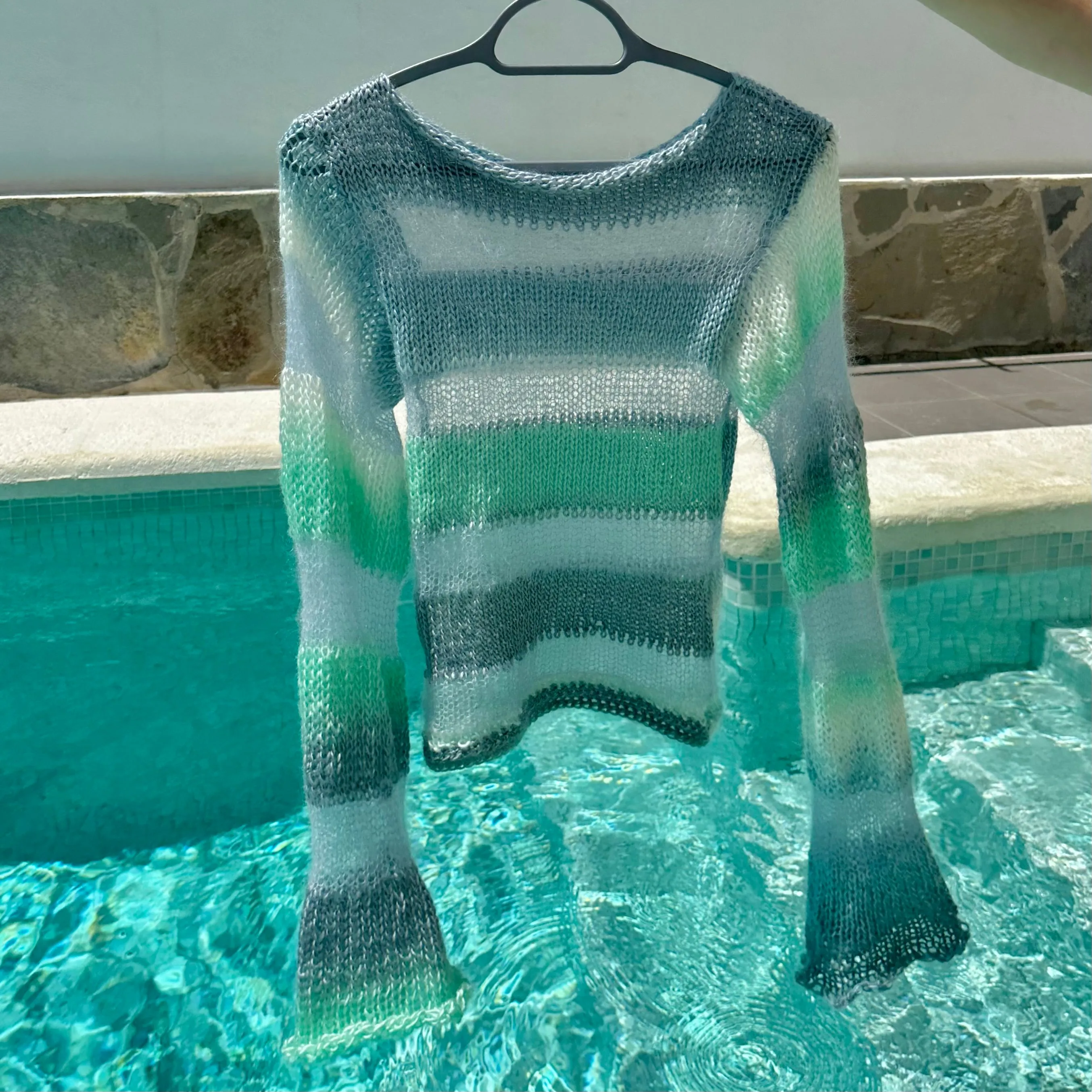 Handmade Sea Breeze striped mohair knitted jumper