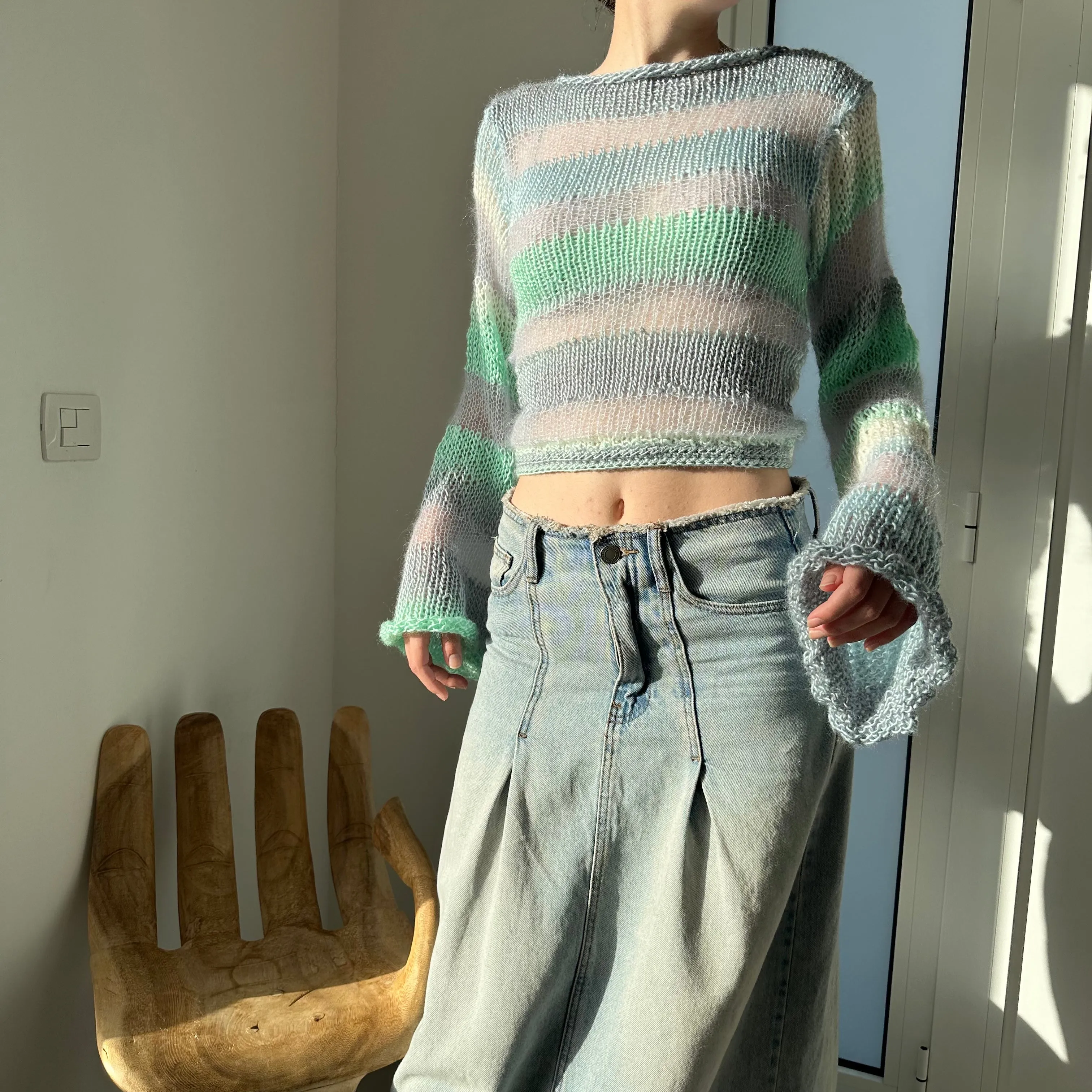 Handmade Sea Breeze striped mohair knitted jumper