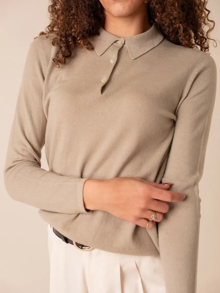 Harpers Emporium Cashmere Long Sleeve Polo in Sage