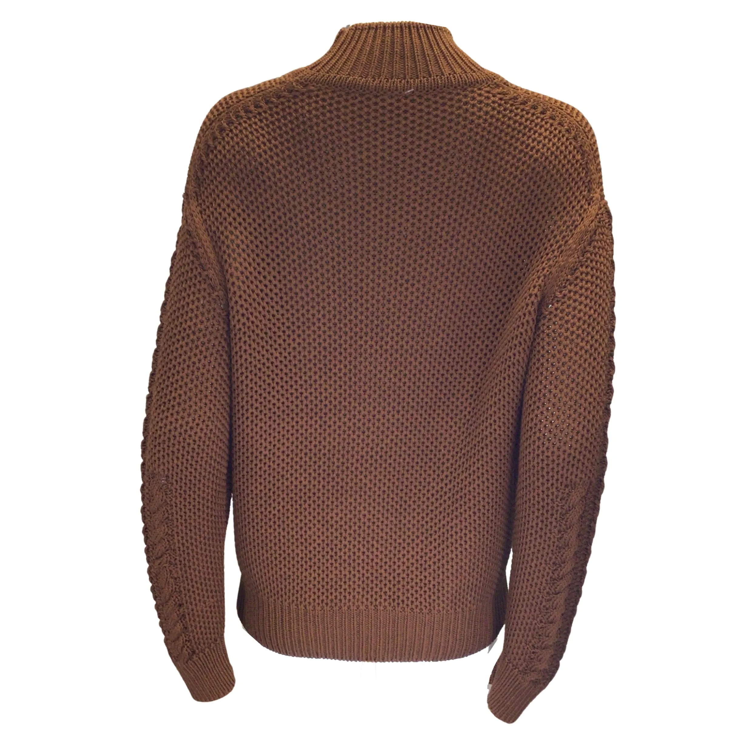 Hermes Brown Long Sleeved Mock Neck Cotton and Silk Knit Sweater