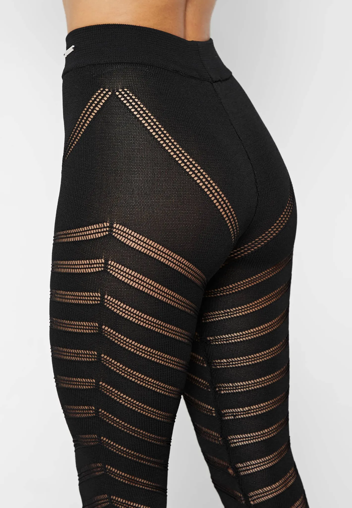 High Waisted Knitted Spiral Contour Leggings - Black