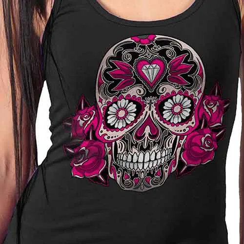 Hot Leathers GLC2363 Ladies Black Sugar Skull Thick Strap Tank Top