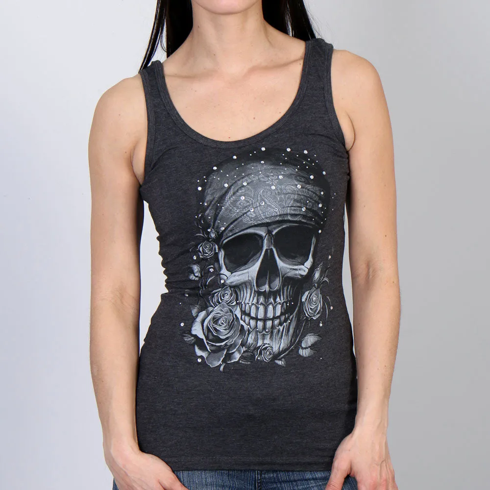 Hot Leathers GLC2378 Skull Bandana Tank Top with Rhinestones in Heather Charcoal Color