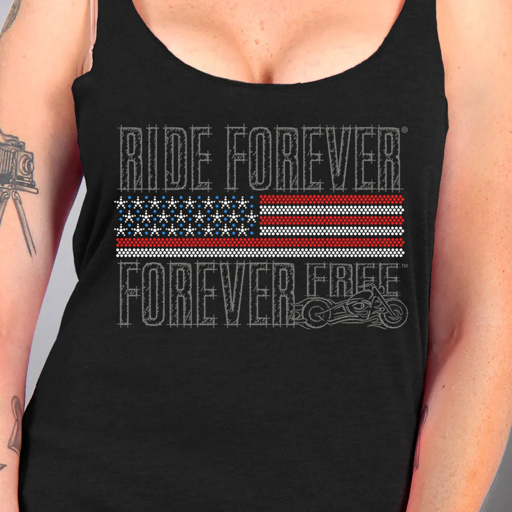 Hot Leathers GLC2443 Ladies 'Ride Forever, Forever Free' US Flag with Bling Black Tank Top