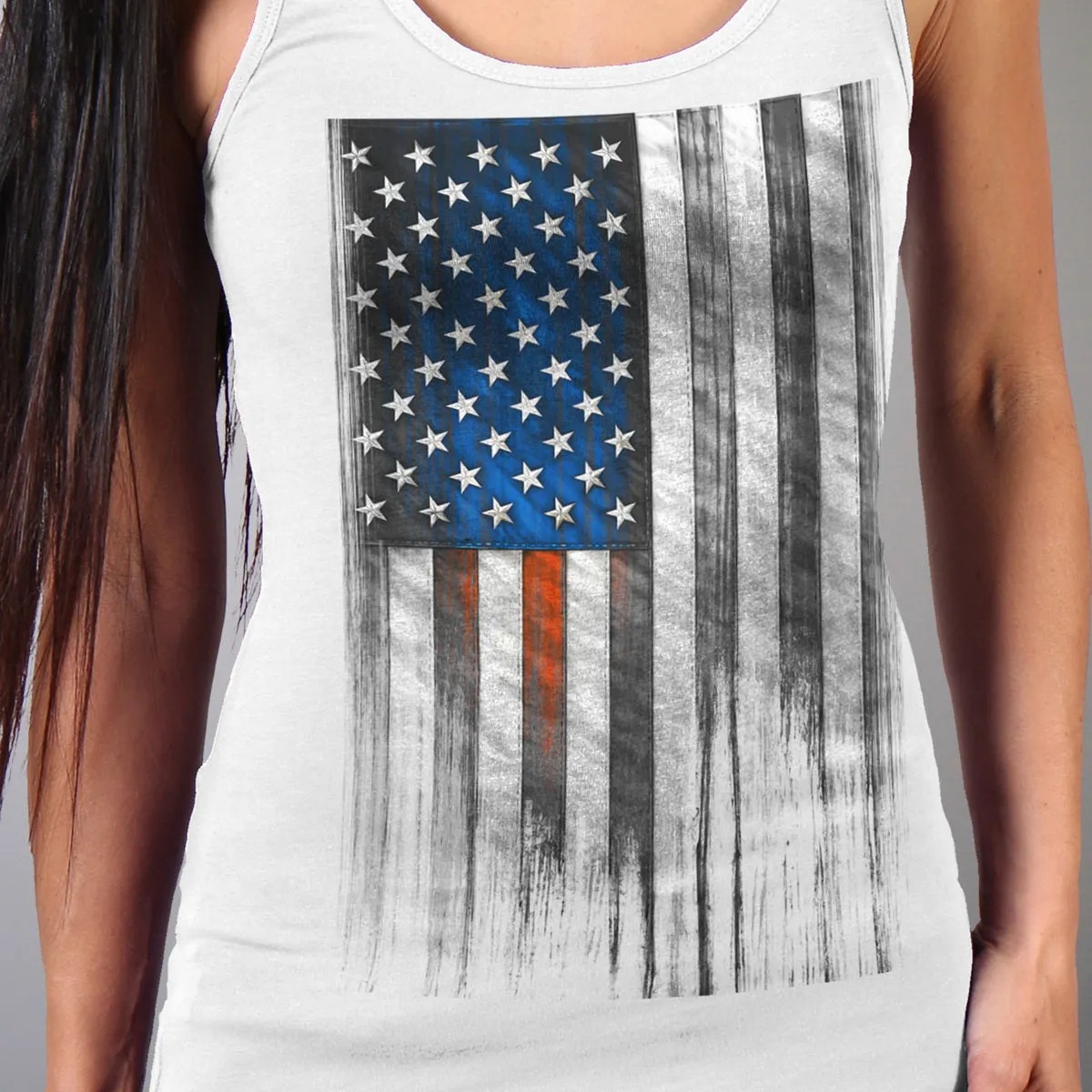 Hot Leathers GLC2482 Heartbeat Flag Ladies White Tank Top